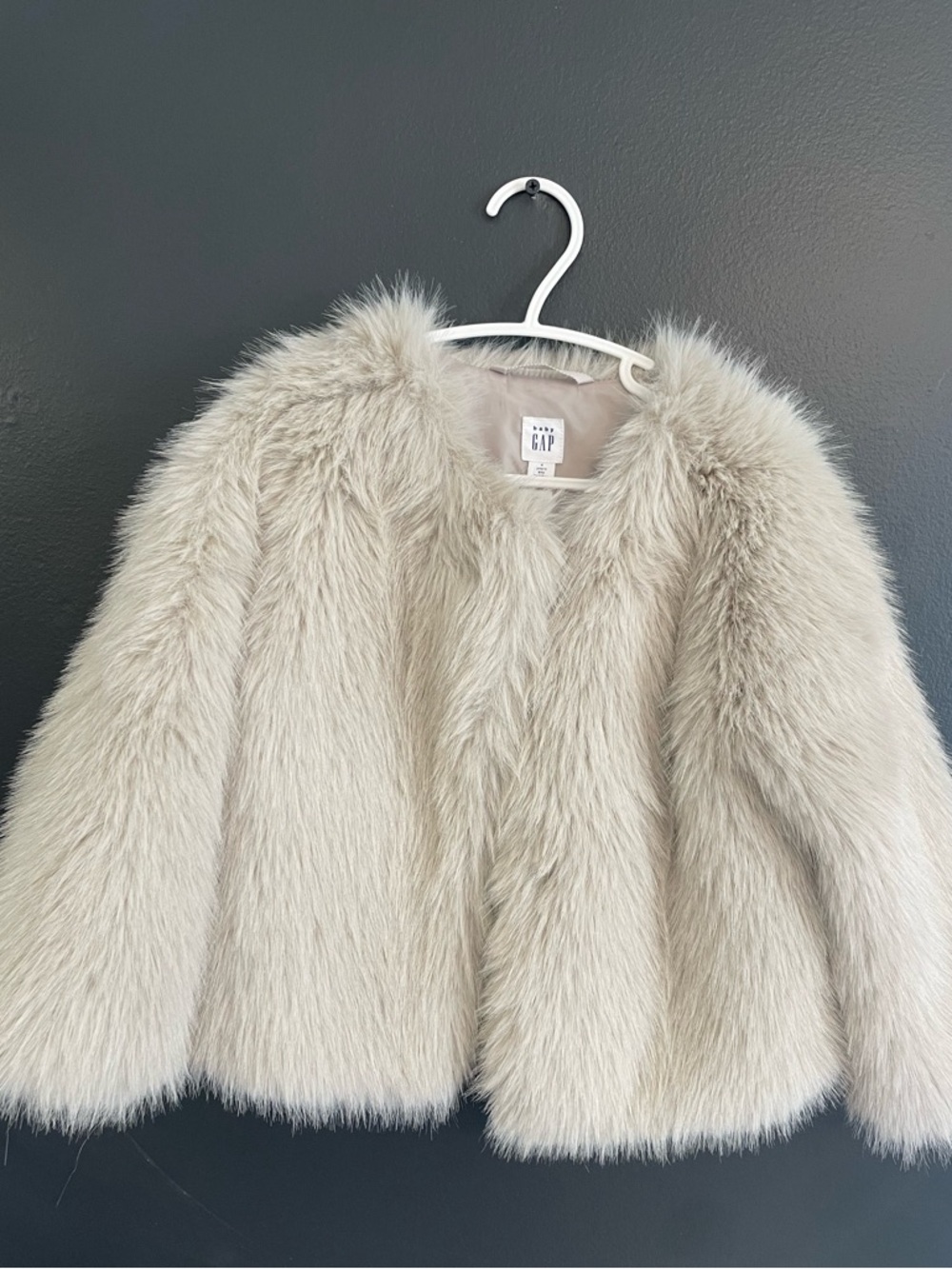 GAP Girls Plush Faux Fur Coat in Light Beige